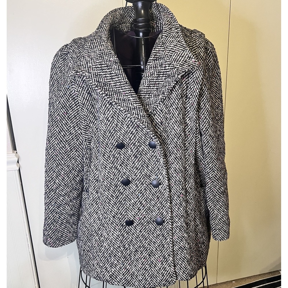 Vintage Basile Tweed Peacoat Women's Coat‎ Jacket Gray Size Large Made In U•S•A